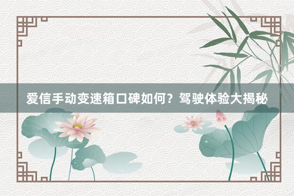 爱信手动变速箱口碑如何？驾驶体验大揭秘